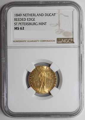 Дукат 1849 года в слабе NGC MS62. Золото