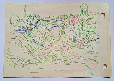 Лучишкин С. Путевые заметки. 1950-60-е гг. Двусторонний рисунок. 29х14,5 см.