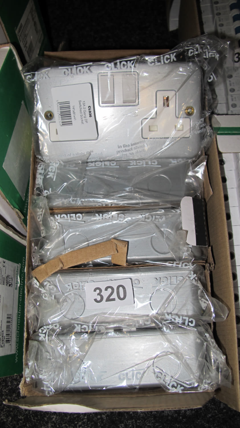 Lot 320: BNIB metal faced twin electrical sockets ideal for...