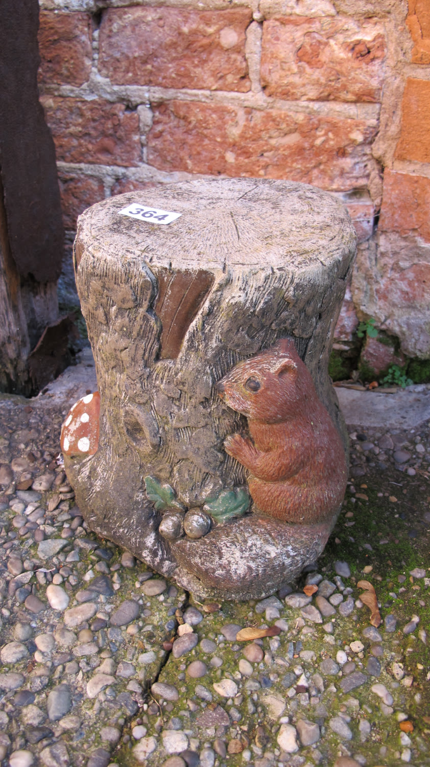Lot 364: stone garden ornament with a cheeky red squirrel...