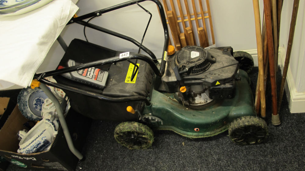 Lot 447: petrol lawn mower in GWO