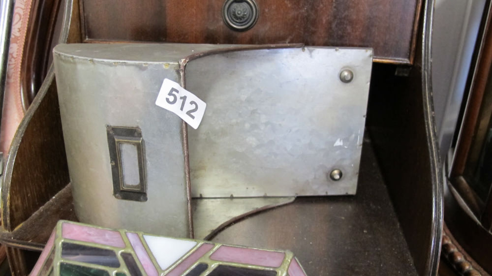 Lot 512: tin wall hanging key/coin storage unit
