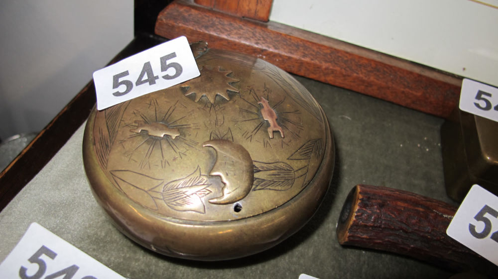 Lot 545: unusual brass storage tin