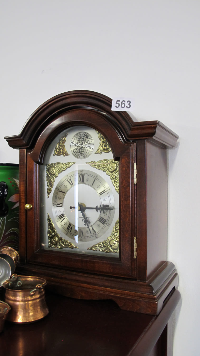 Lot 563: Clarke wooden carriage chiming clock BNIB