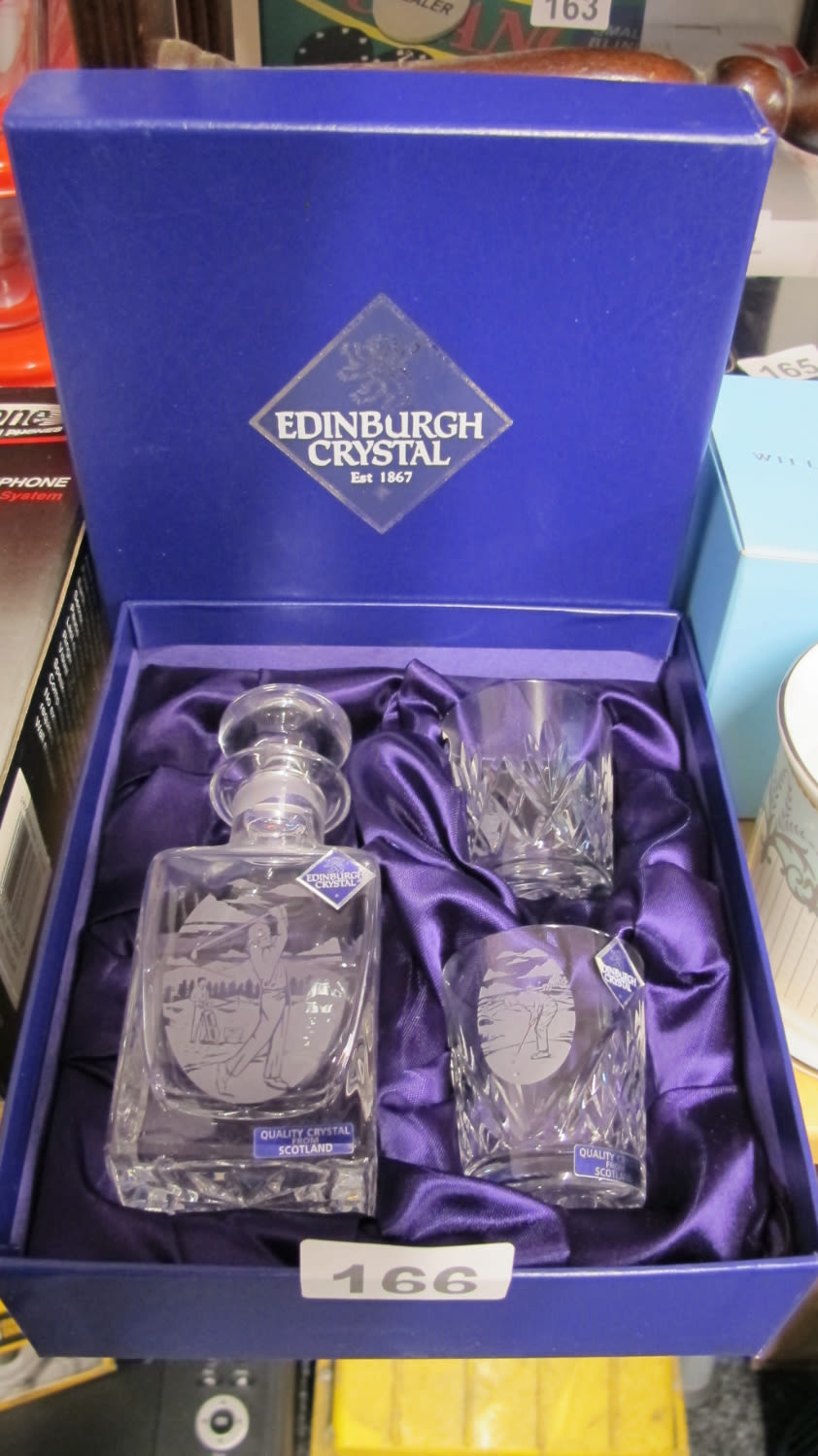 Lot 166: Boxed Edinburgh Crystal Golf Themed whisky Decanter and...