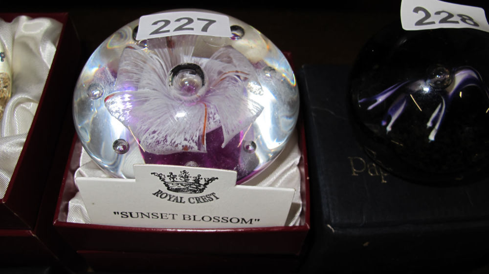 Lot 227: Boxed Royal Crest paperweight "Sunset Blossom"