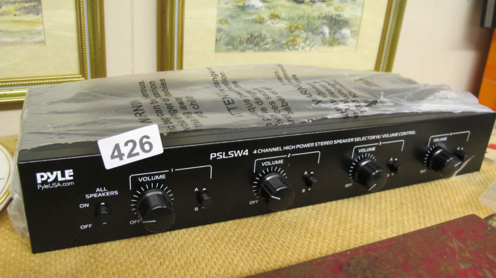 Lot 426: New Pyle PSLSW4 4 channel stereo speaker selector...