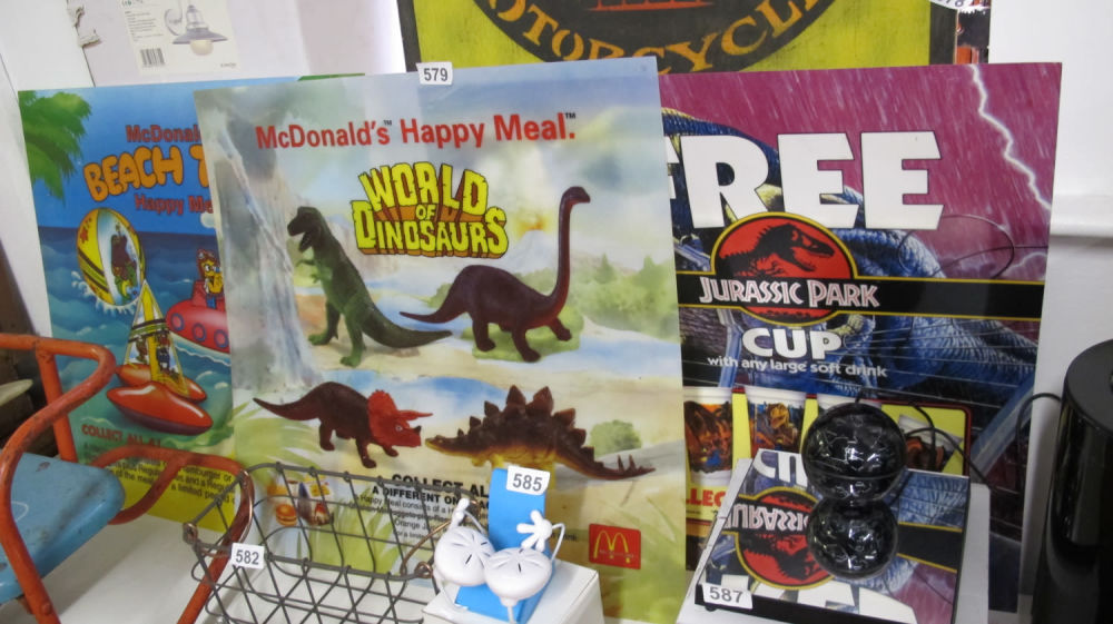 Lot 579: 3 large plastic McDonalds happy meal signs