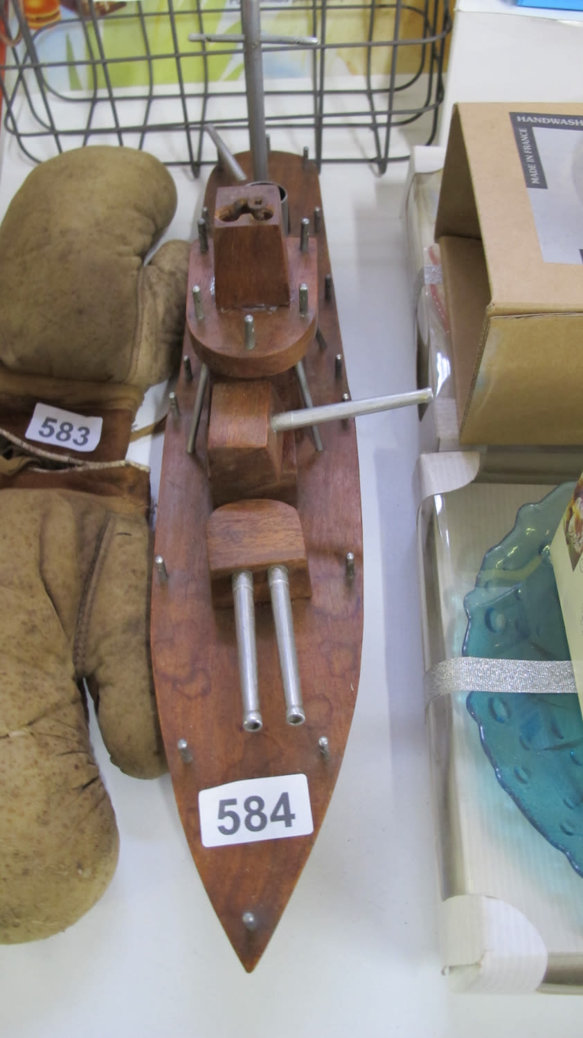 Lot 584: Wood and metal ship model AF