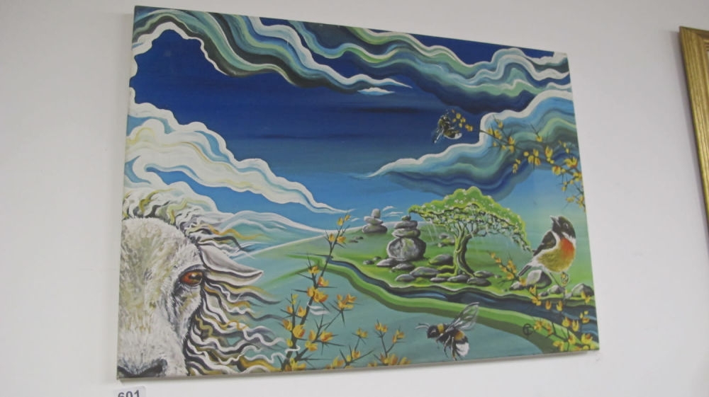Lot 601: unusual fantasy oil on canvas original painting