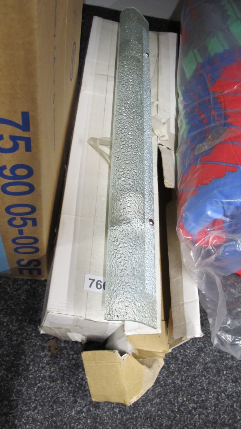Lot 766: two new bathroom wall lights with mottled glass...