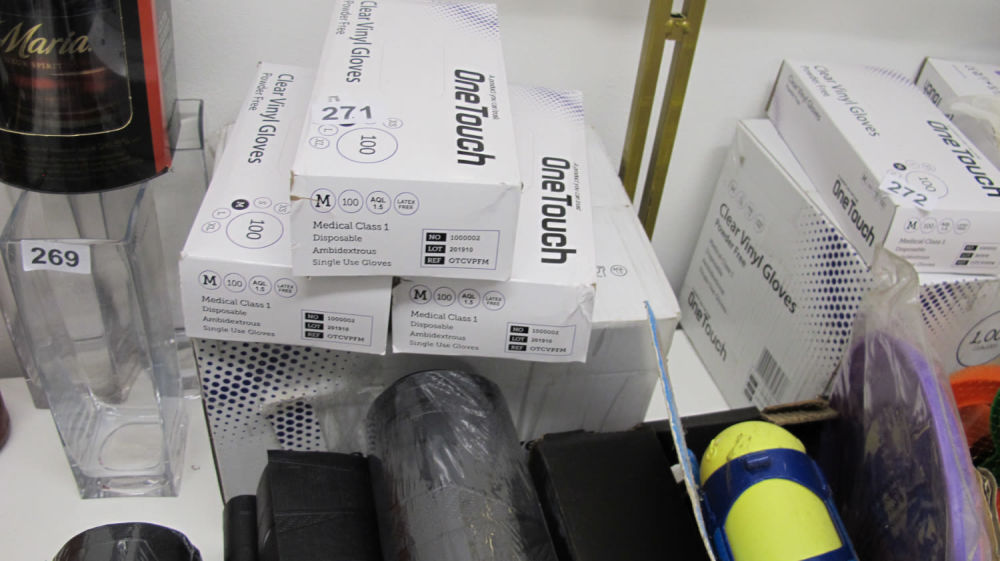 Lot 271: Boxes of medical grade vinyl gloves
