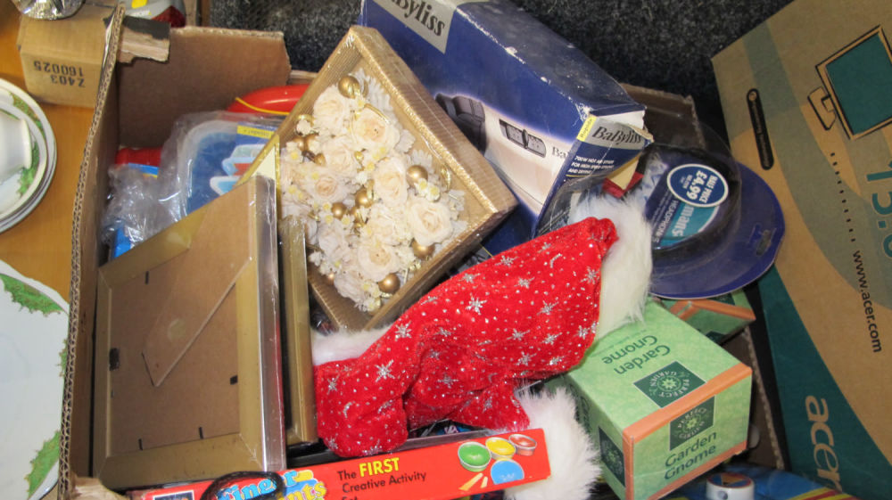 Lot 395: Box of misc. new goods.