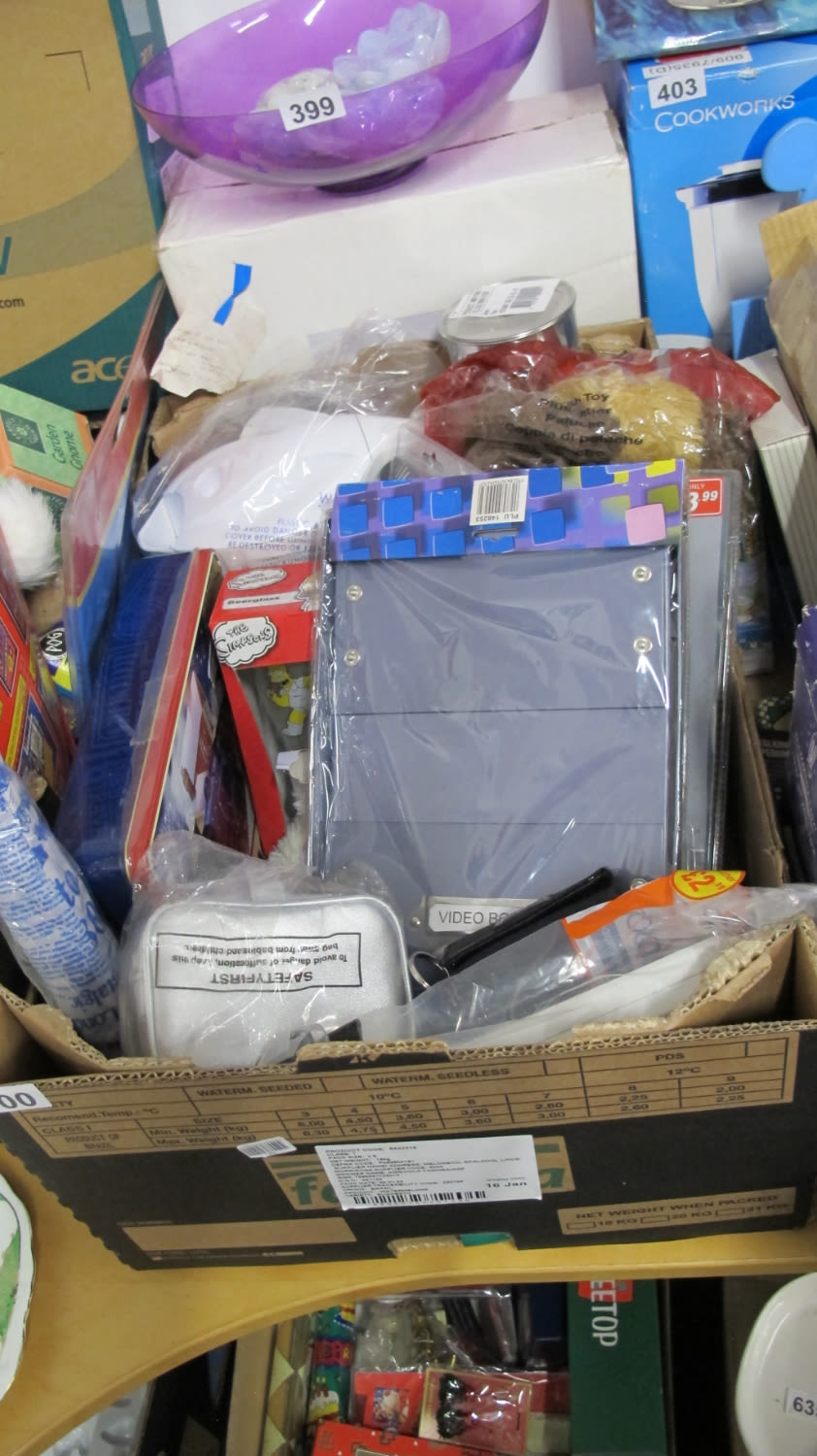 Lot 400: Box of misc. new goods.