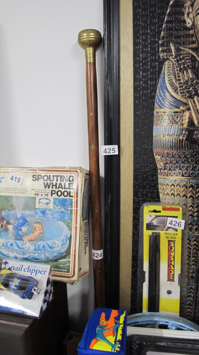 Lot 424: Walking stick with brass smacking top and inlaid...