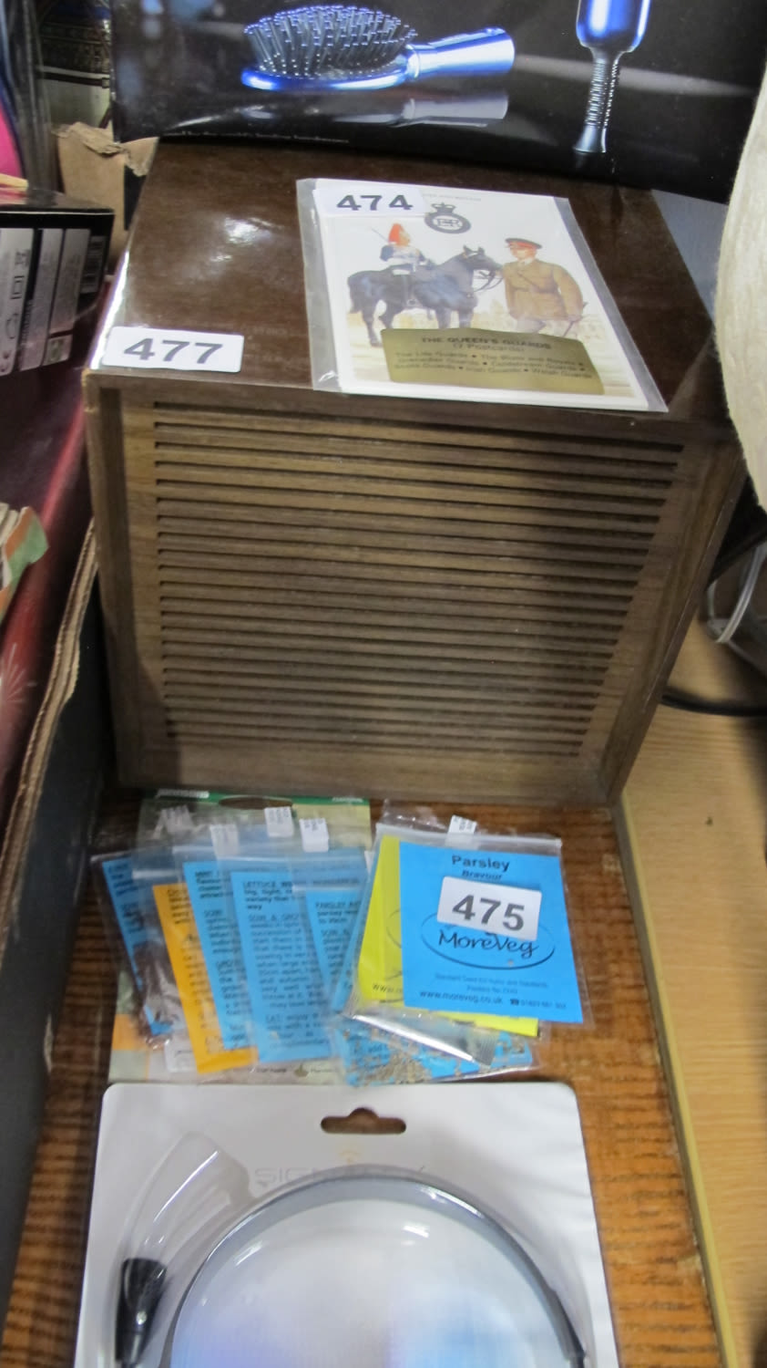 Lot 477: Retro wooden polished speaker for a mono cassette...