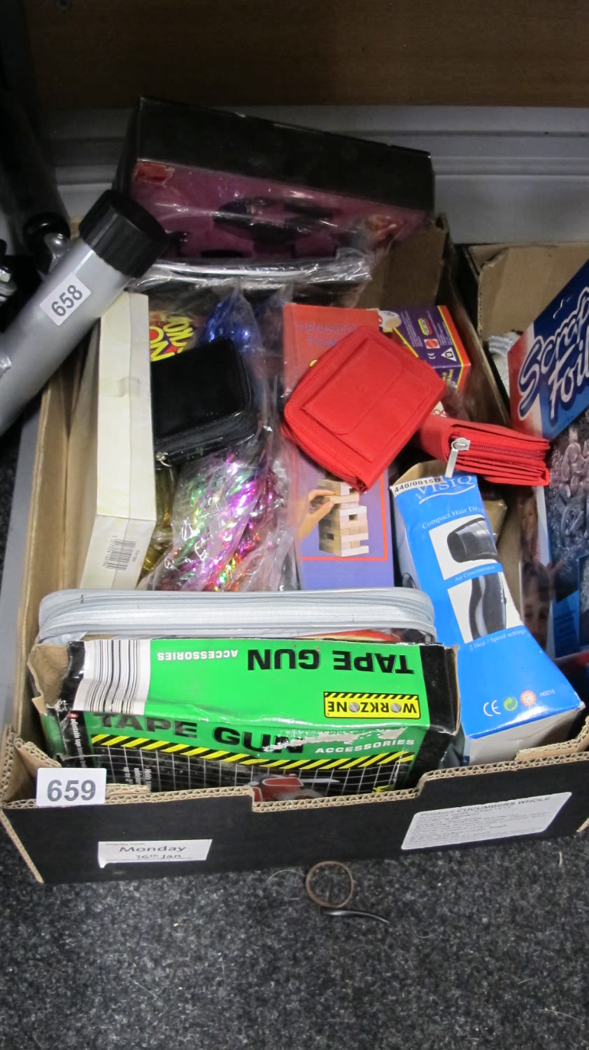 Lot 659: Box of misc new goods