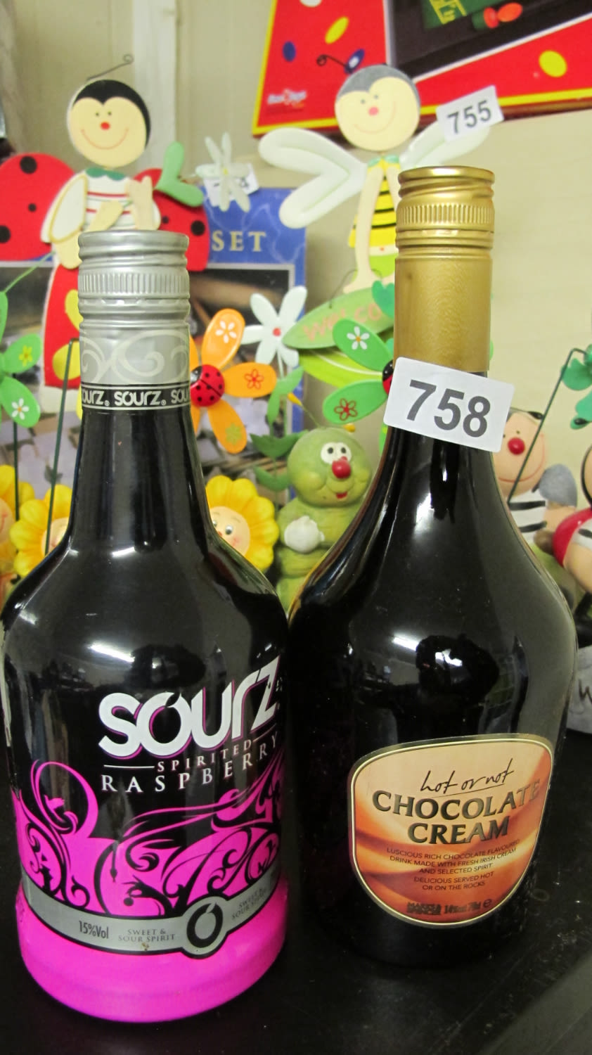Lot 758: 2 bottles of alcohol, 1 raspberry sours and...