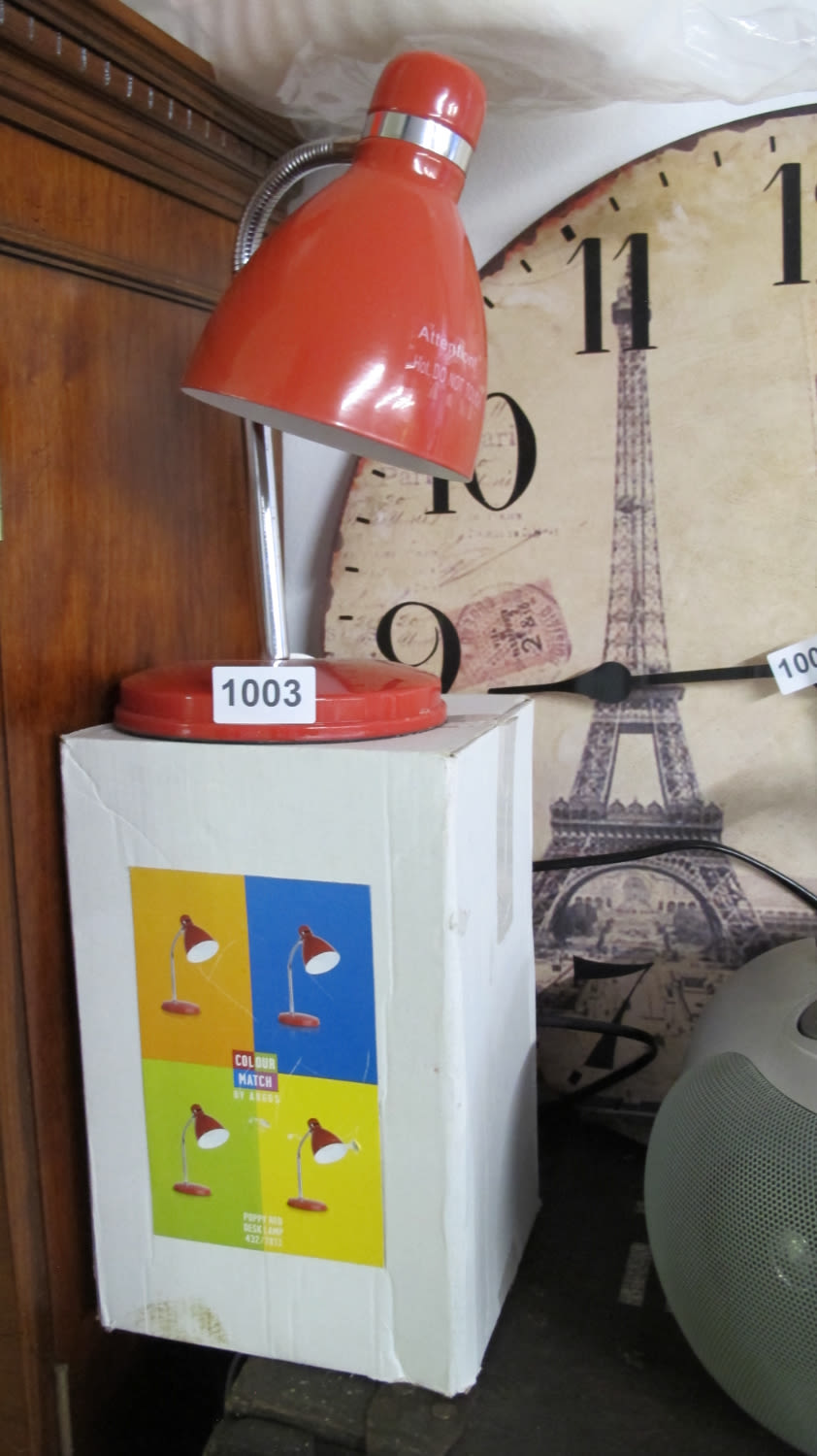 Lot 1003: retro red desk lamp new with box