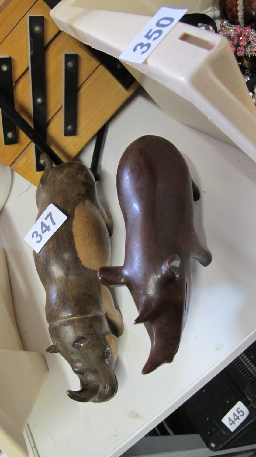 Lot 347: 2 wooden rhinos