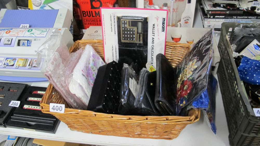Lot 400: Basket of purses etc