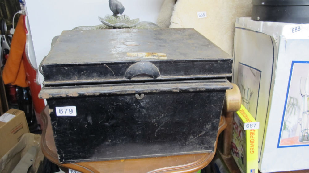 Lot 679: Metal deed box