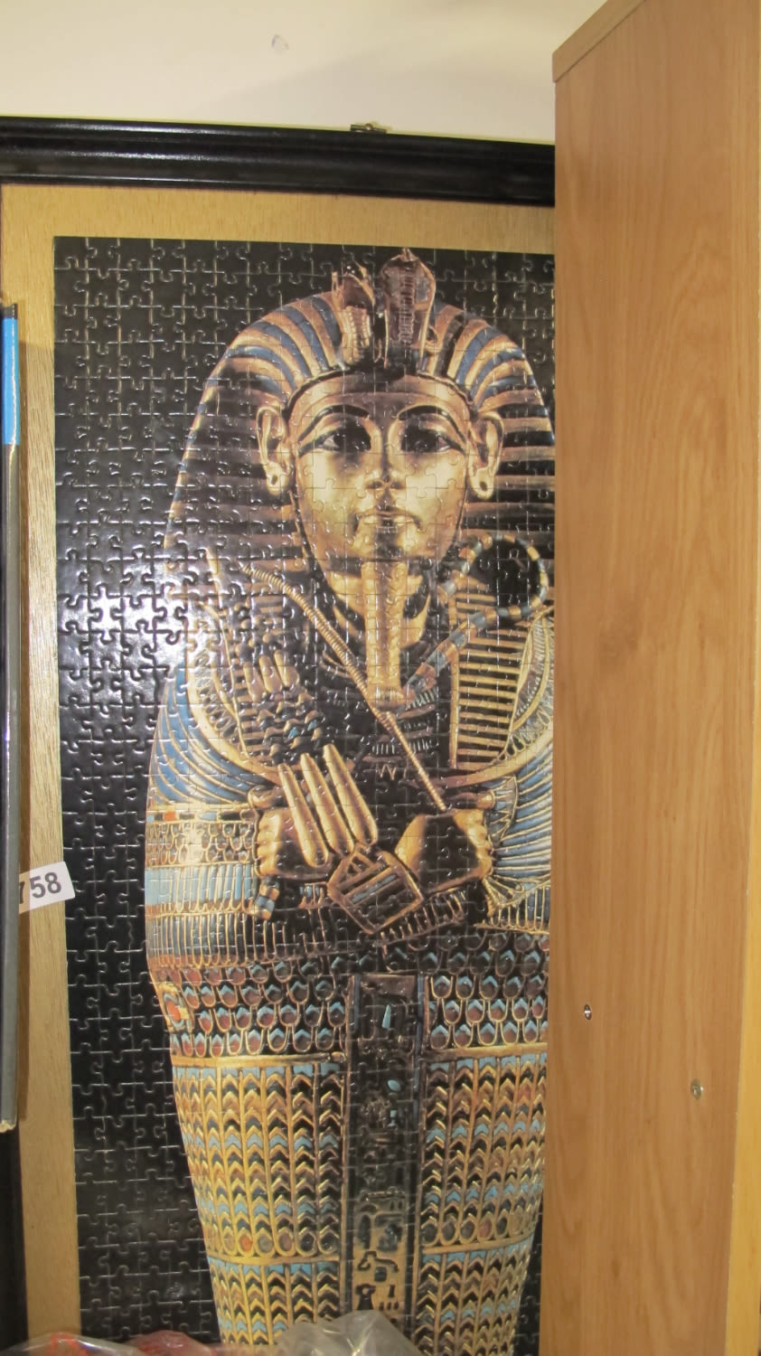 Lot 758: Large framed and glazed completed puzzle of Tutankhamun