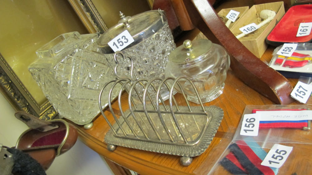 Lot 153: Collection of glass and silver plate table wares