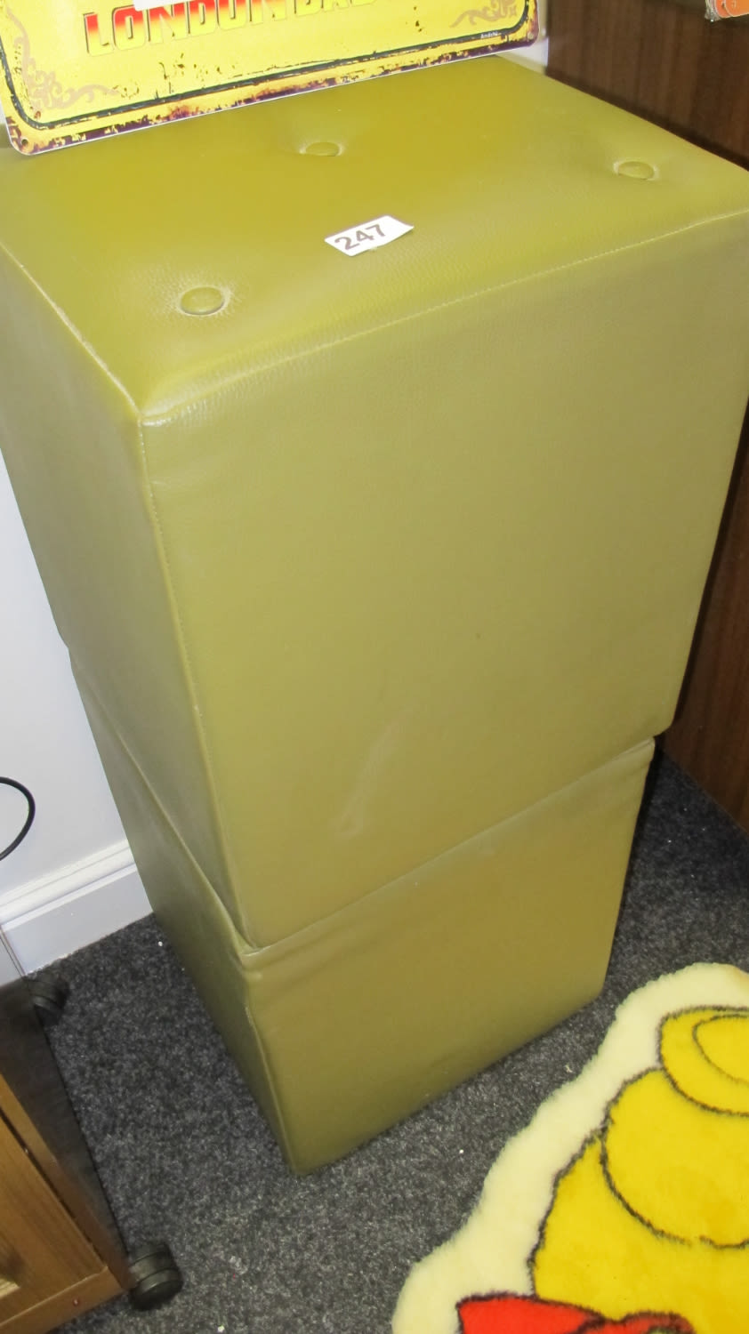 Lot 247: 2 green leatherette pouffes