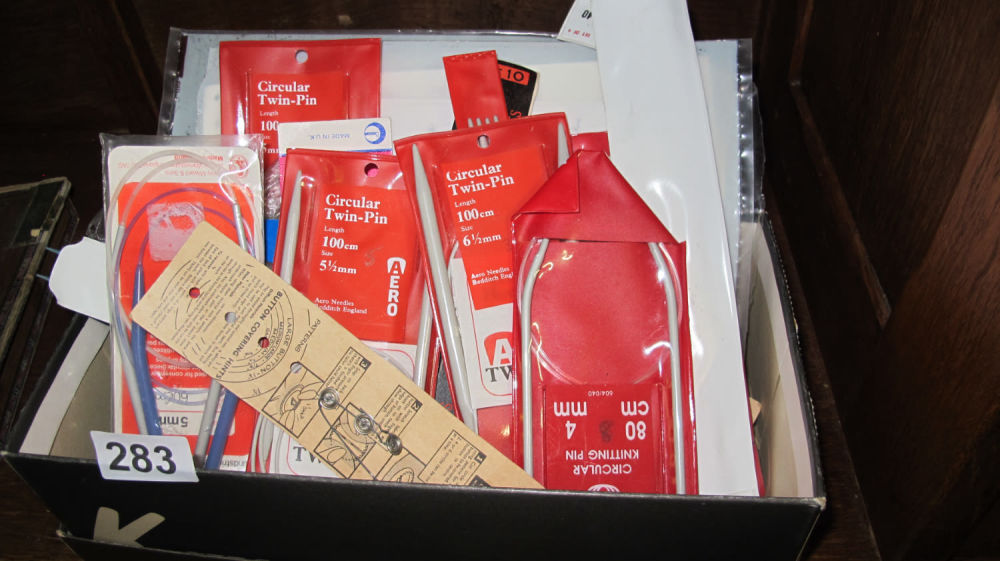 Lot 283: A box of seamstress circular knitting needles