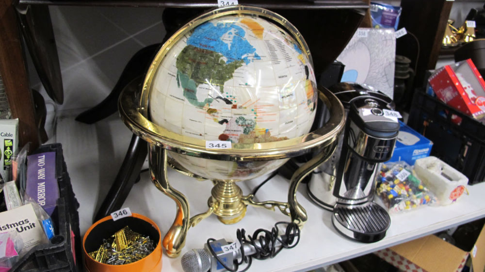 Lot 345: Large 14" brass mounted light up globe with...