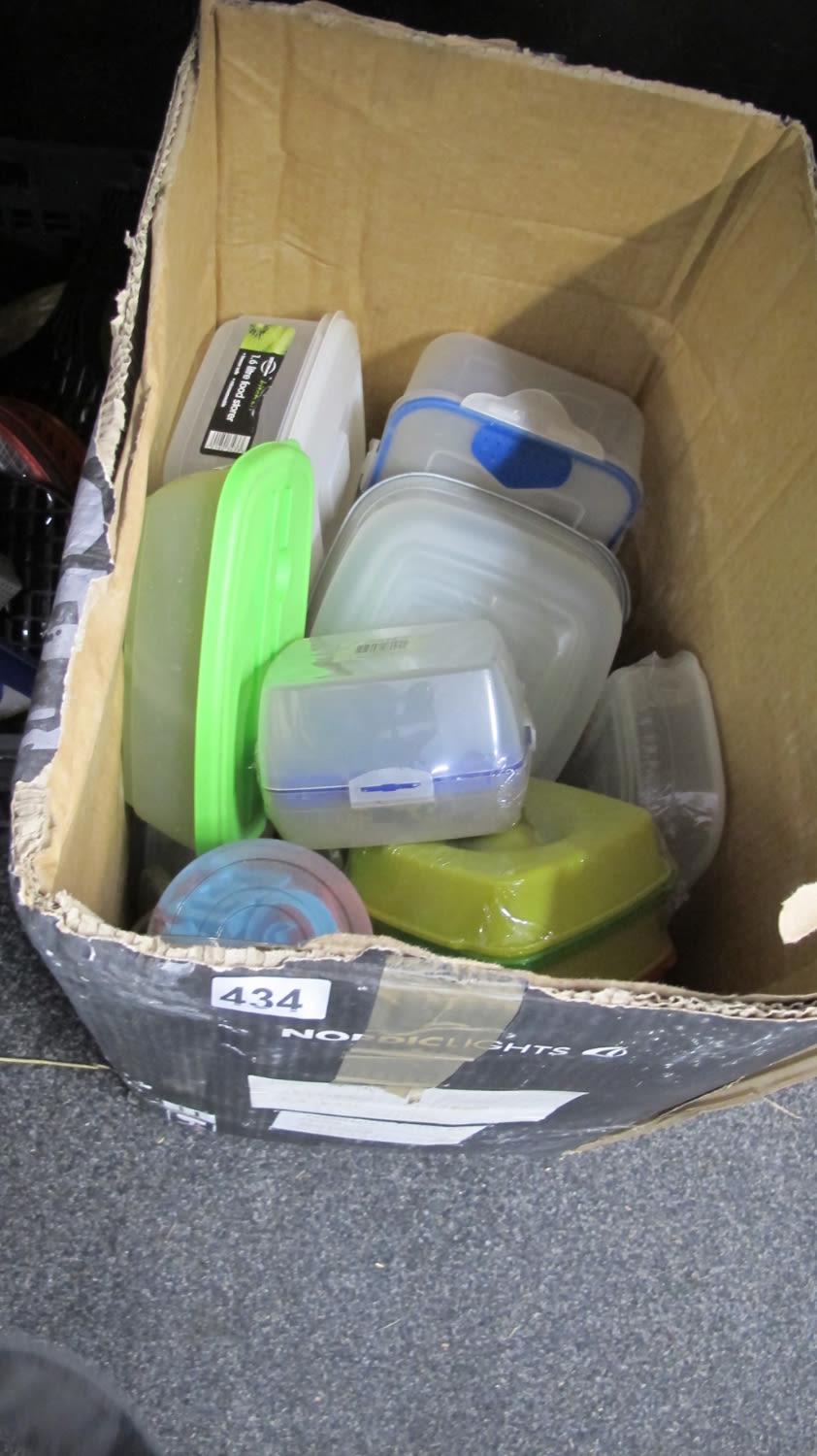 Lot 434: Box of kitchen storage pots