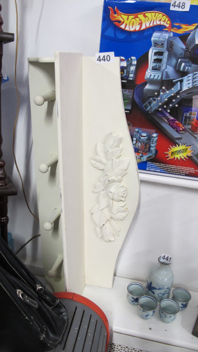 Lot 440: Painted shelf and coat rack