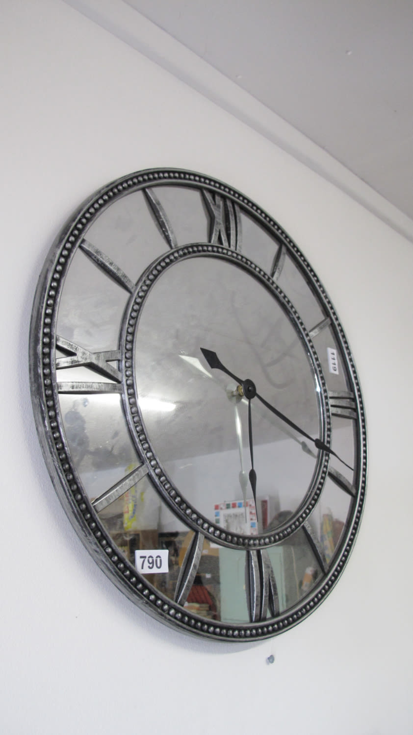 Lot 790: Large mirrored contemporary wall clock 
