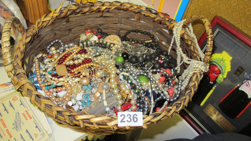 Lot 236: Basket of costume jewellery