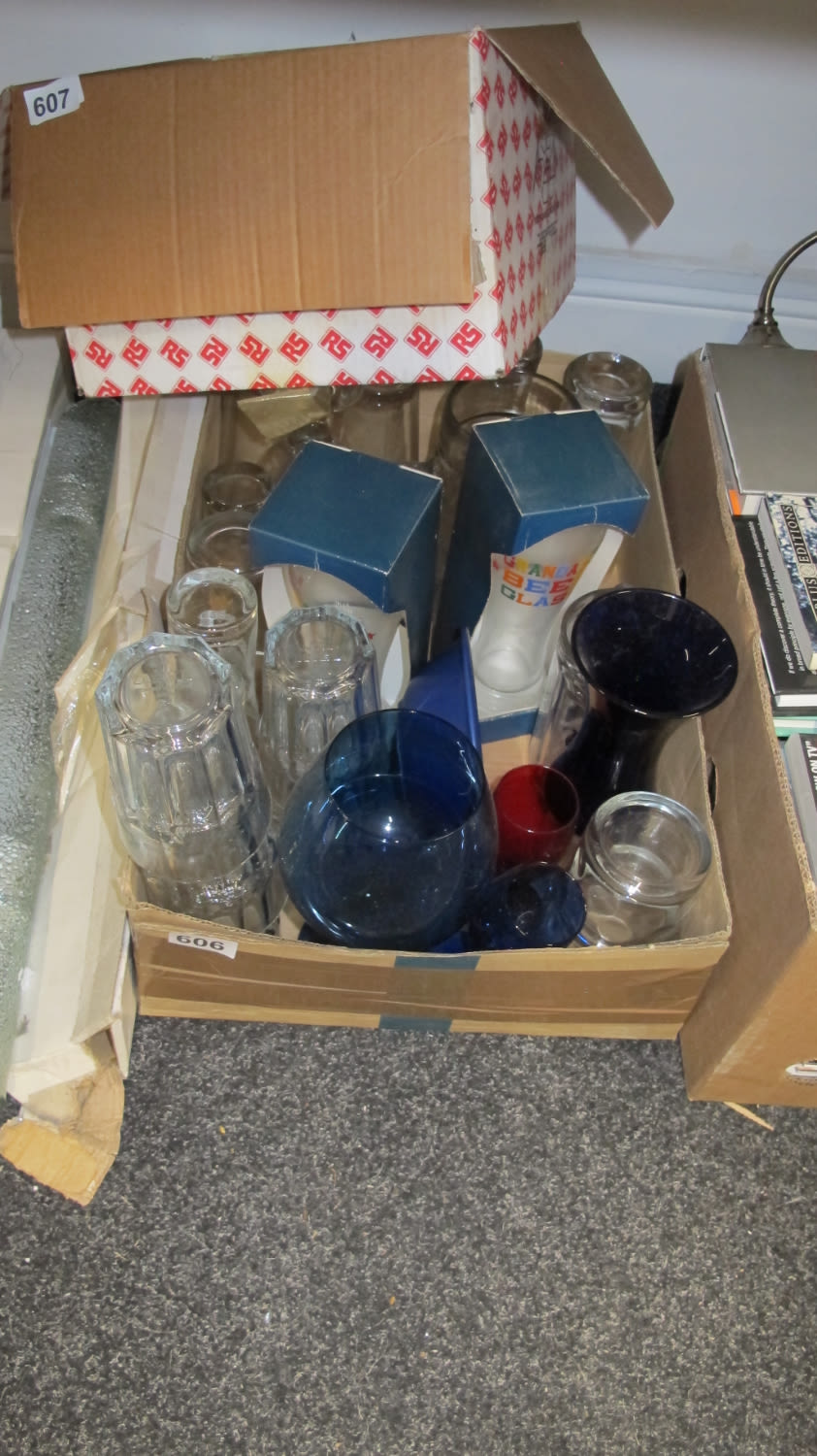 Lot 606: Box of Misc glassware