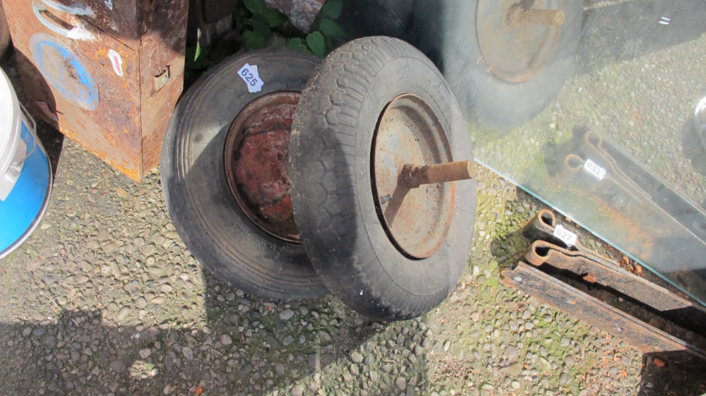 Lot 625: two wheel barrow wheels