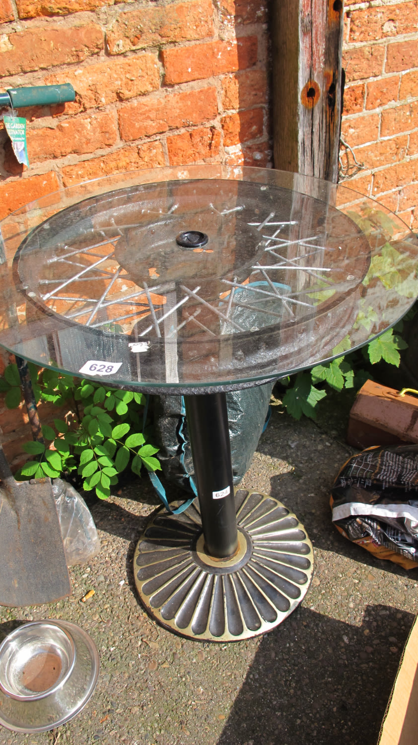 Lot 628: Fabulous industrial furniture for garden or home Glass...