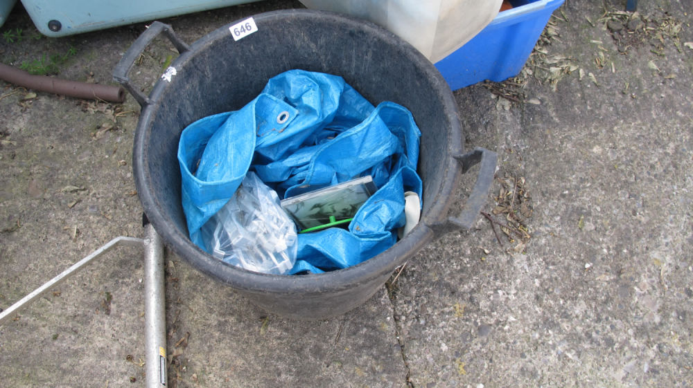 Lot 646: Handy garden tub full of misc crap