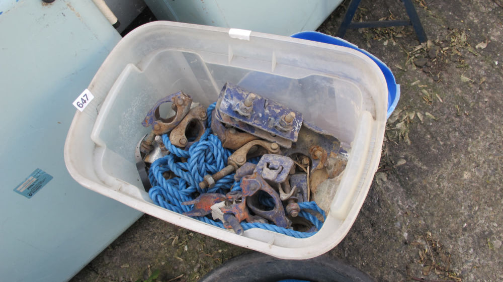 Lot 647: Box of Misc hardware clamps etc