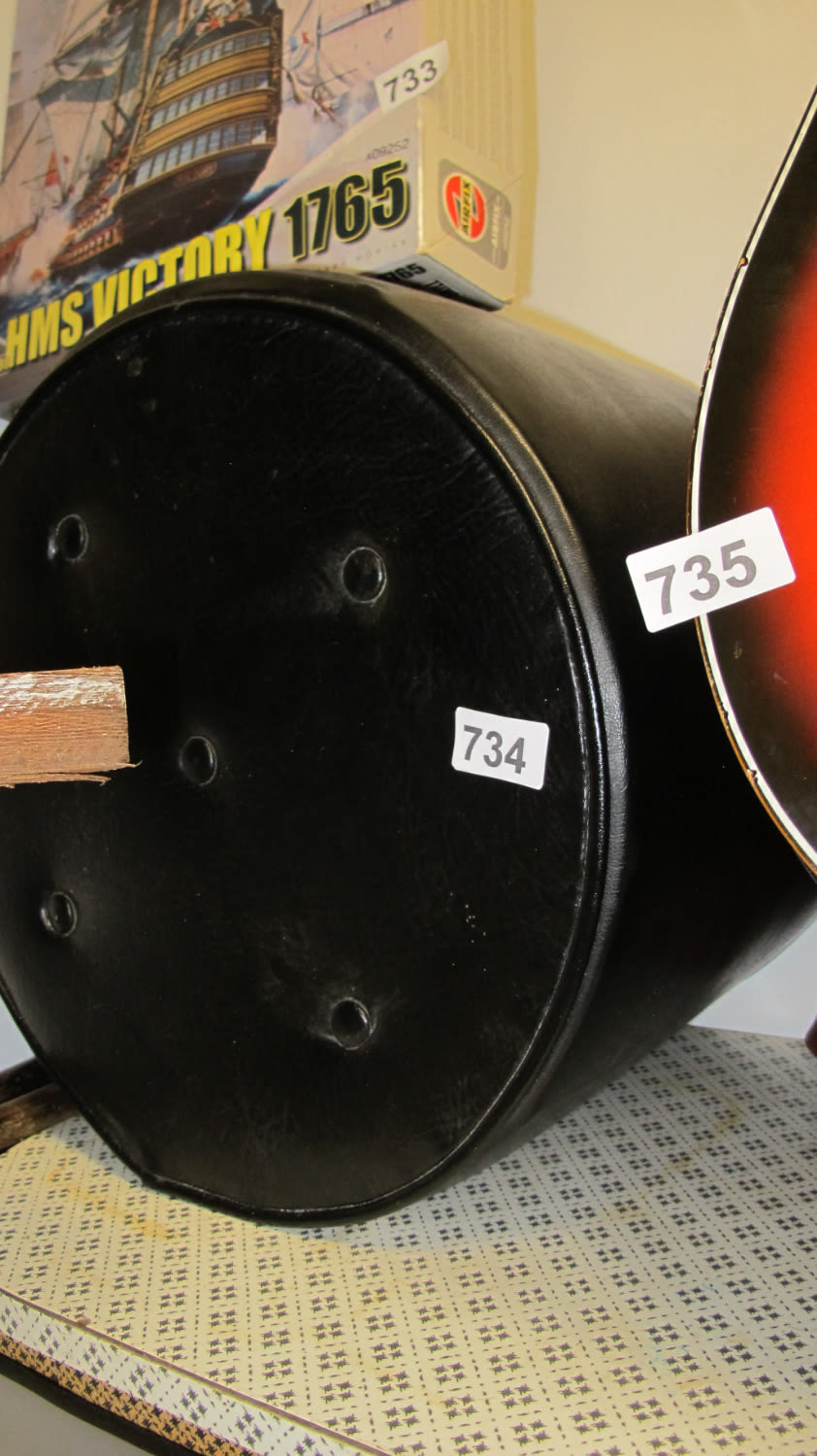 Lot 734: Black buttoned retro mid century pouffe