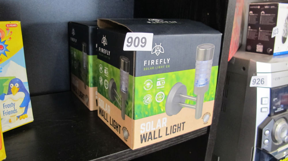 Lot 909: 2 Firefly solar wall lights