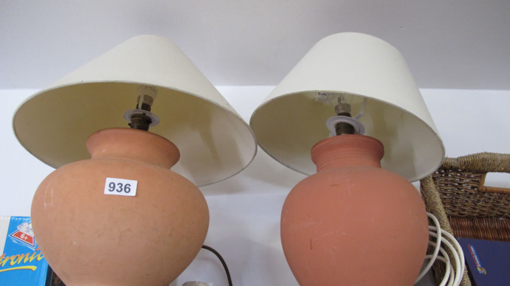 Lot 936: 2 terracotta table lamps
