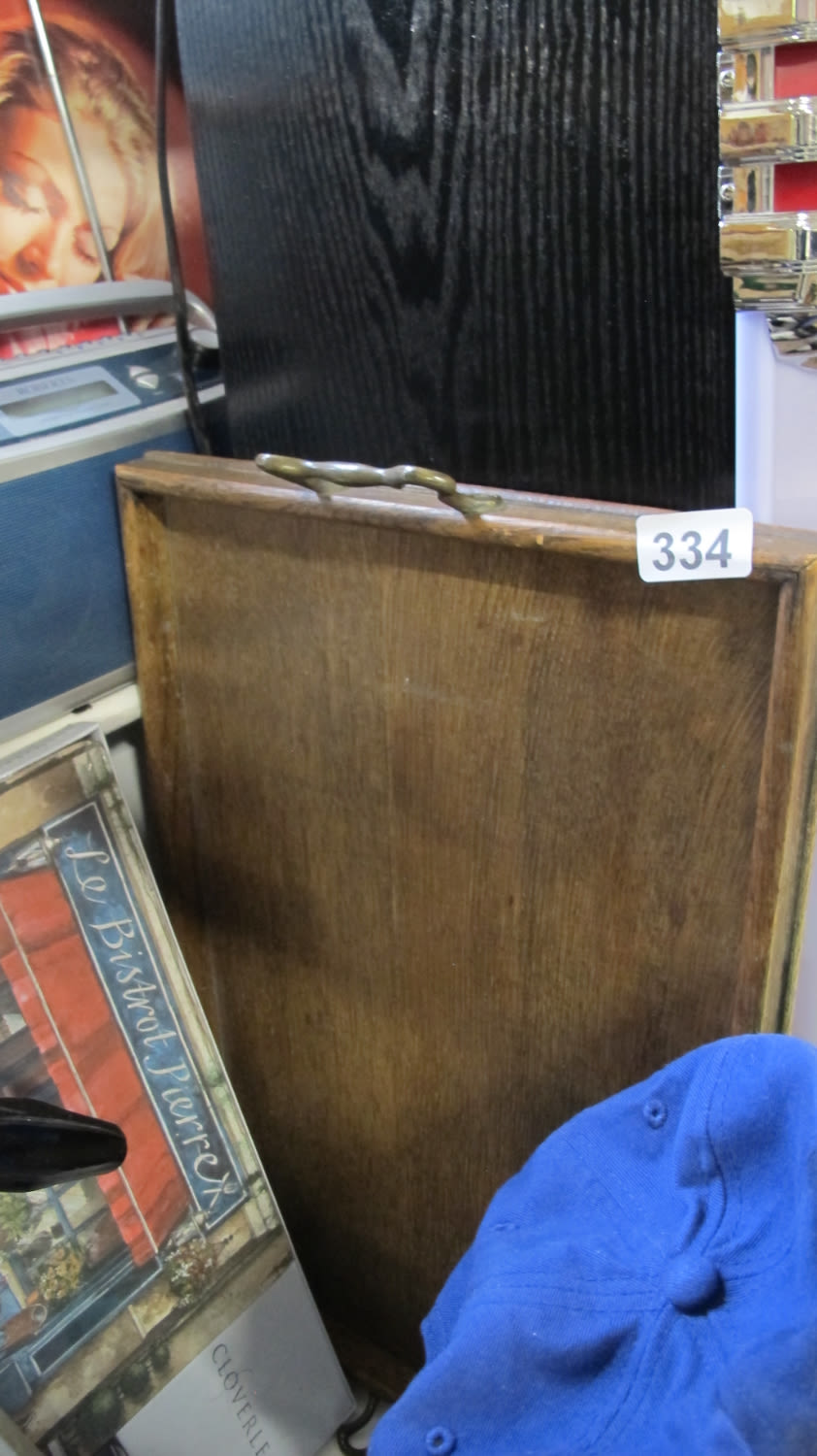Lot 334: Vintage brass handled butlers tray