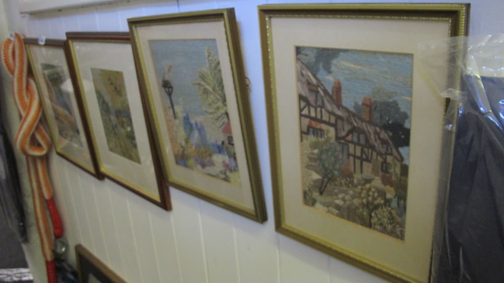 Lot 844: 4 framed and glazed cross stitch pictures