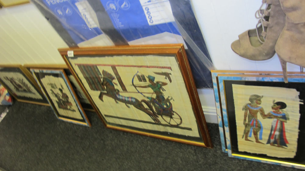 Lot 847: Framed Egyptian papyrus pictures