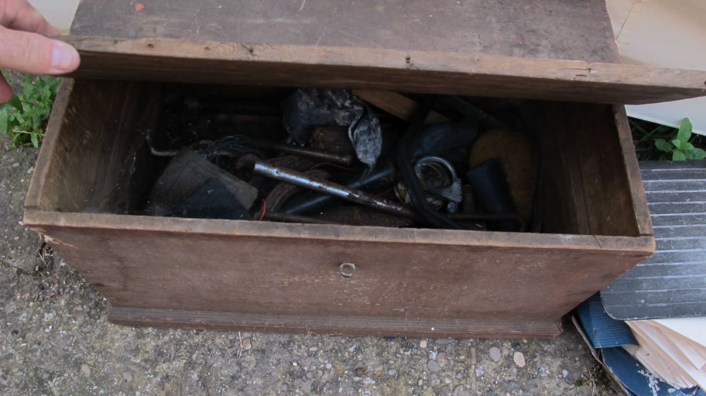 Lot 1301: wooden tool box and contents