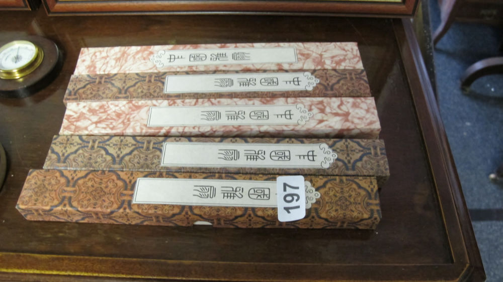 Lot 197: 5 Chinese fans hand carved and hand painted...