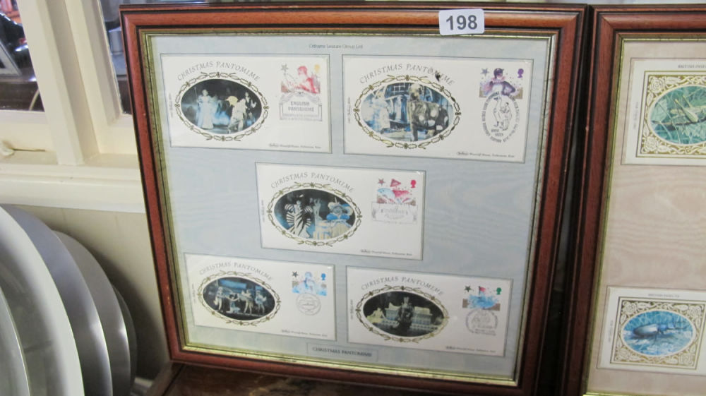 Lot 198: Framed and glazed Christmas pantomime stamps framed by...
