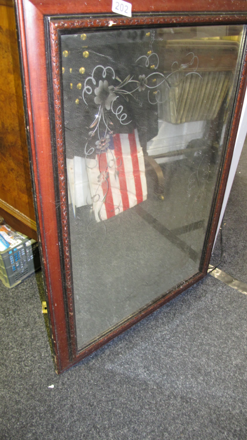 Lot 202: large etched floral over mantle mirror